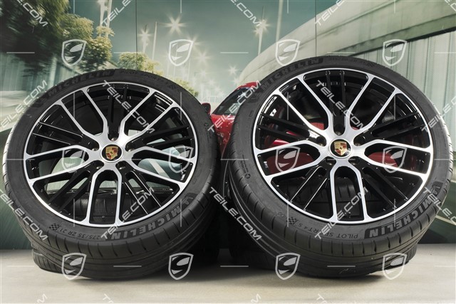 21" Panamera Exclusive Design Sport Sommerräder Satz, Felgen 9,5J x 21 ET71 + 11,5J x 21 ET69 + NEUE Michelin Sommerreifen 275/35 R21 + 325/30 R21, mit RDK-Sensoren, in Schwarz Hochglanz
