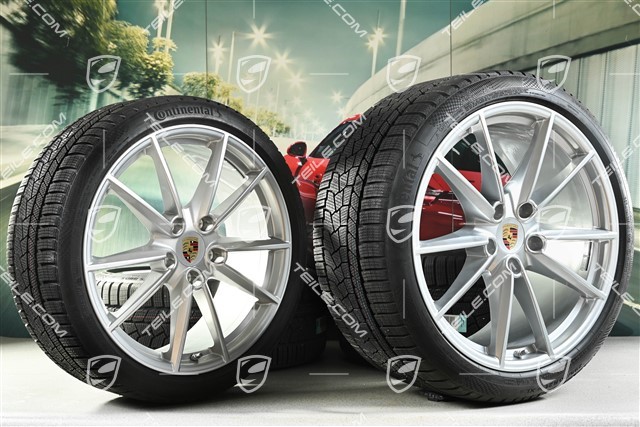 20"+21" Carrera S Winterräder Satz, Felgen 8,5J x 20 ET53 + 11J x 21 ET66 + NEUE Continental Winterreifen 245/35 R20 + 295/30 R21, mit RDK-Sensoren, DOT/Bj. 2022