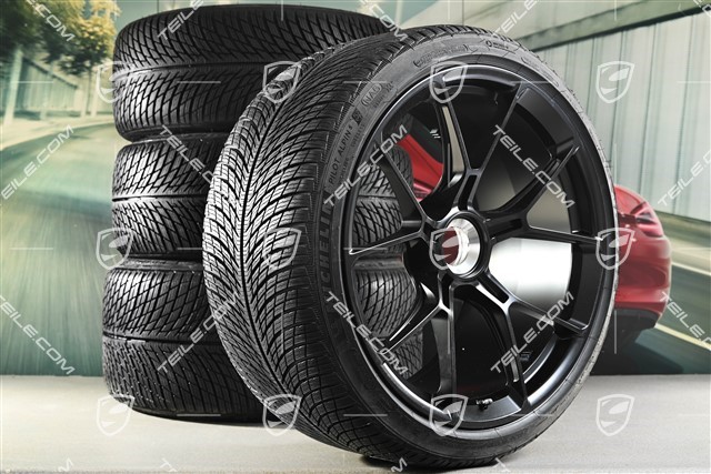 20"+21" koła zimowe GT3 / GT3RS, komplet, felgi montowane centralnie 9J x 20 ET43 + 11,5J x 21 ET46 + NOWE opony zimowe Michelin Pilot Alpin 5 245/35 R20 + 305/30 R21, czarny wysoki połysk
