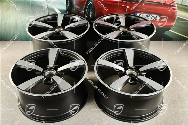 20+21-inch wheel rim set Carrera Exclusive, rims: front 9,5J x 20 ET44 + hinten 12J x 21 ET70 in black satin-mat