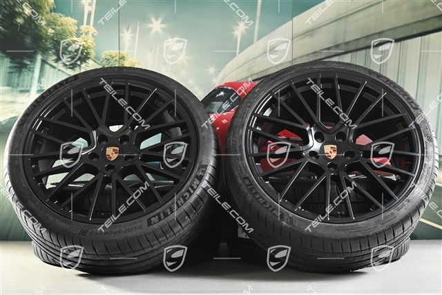22-inch Cayenne Coupé RS Spyder summer wheel set, rims 10J x 22 ET48 + 11,5J x 22 ET52 + Michelin summer tyres 285/35 R22 + 315/30 R22, with TPMS, black satin matt