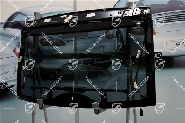 Rear window, heat-insulating glass at rear, metallized, antenna in rear spoiler