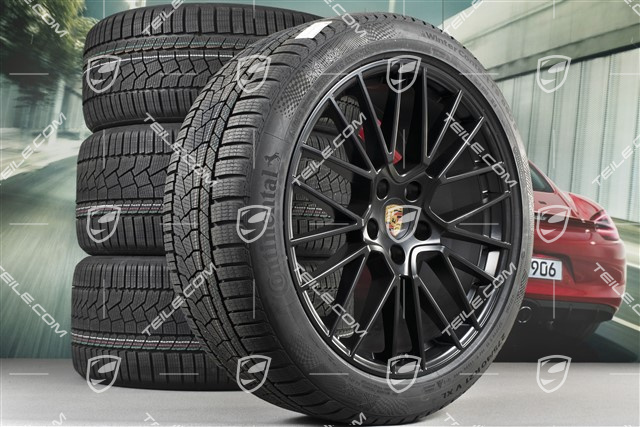 21" Cayenne COUPÉ RS Spyder Winterräder Satz, Felgen 9,5J x 21 ET46 + 11,0J x 21 ET49 + NEUE Continental Winterreifen 275/40 R21 + 305/35 R21, mit RDK-Sensoren, schwarz seidenmatt