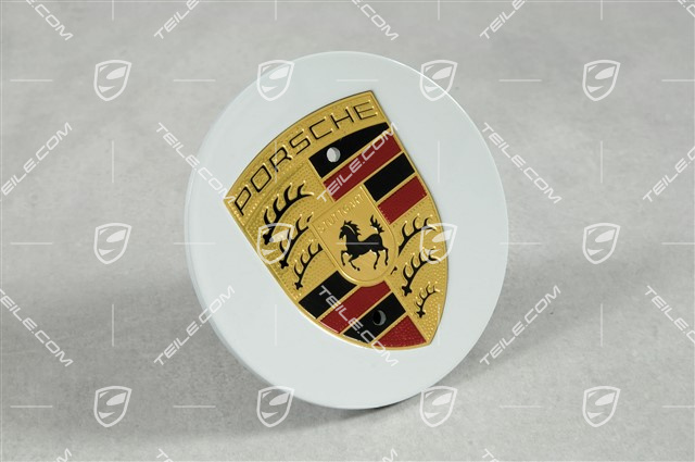 Dekielek koła, okrągły, wklęsły, kolorowy herb Porsche, Biały