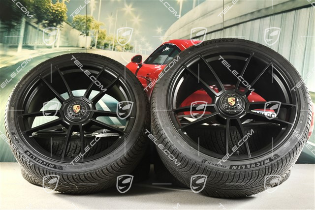 20+21-inch GTS "Turbo S" winter wheel set, central lock rims 8,5J x 20 ET50 + 11J x 21 ET66 + Michelin winter tyres 245/35 R20 + 295/30 R21, DOT/prod.year 2022, tyres profile 7mm, black satin matt