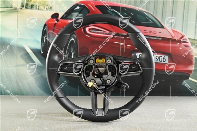 Sportowa kierownica, wielofunkcyjna, CARBON, do pojazdów z pakietem Sport Chrono, skóra, czarna, szwy w kolorze srebrnym