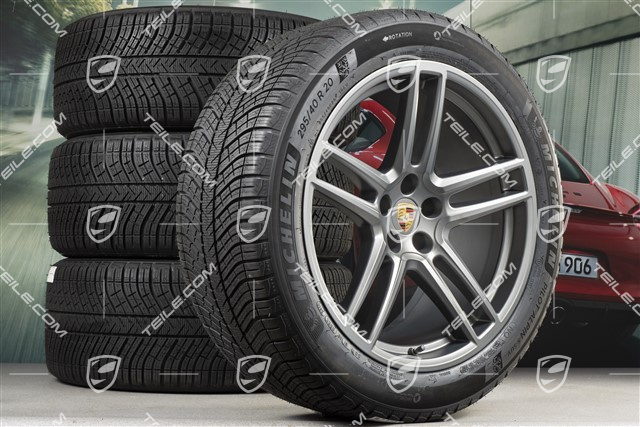 20" "Macan Turbo" koła zimowe, komplet, felgi 9J x 20 ET26 + 10J x 20 ET19 + opony zimowe Michelin Latitude Alpin 5 265/45 R20 + 295/40 R20, Platinum satynowy mat, z czujnikami ciśnienia RDK