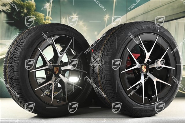21" koła zimowe Cayenne RS Spyder Design, komplet, felgi 9,5J x 21 ET16 + 11J x 21 ET37 + opony zimowe Goodyear UltraGrip Performance 3 SUV 275/45 R21 + 315/40 R21, czarny wysoki połysk