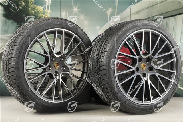21" koła zimowe Cayenne RS Spyder, komplet, felgi 9,5J x 21 ET46 + 11,0J x 21 ET58 + NOWE opony zimowe Pirelli 275/40 R21 + 305/35 R21, z czujnikami ciśnienia