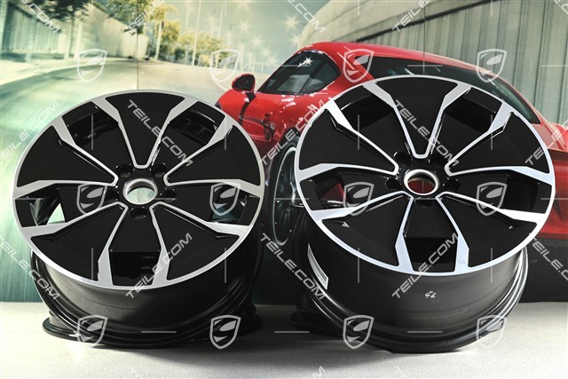 20-inch Turbo Aero Design wheel rim set, 9J x 20 ET54 + 11J x 20 ET60, black high gloss + glossy Surface