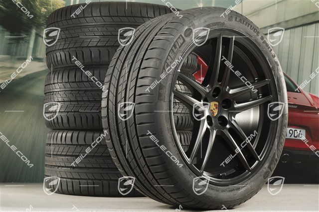 20" Turbo Sommerräder Satz, Felgen 9J x 20 ET26 + 10J x 20 ET19 + Michelin Sommerreifen 265/45 R20 + 295/40 R20, Schwarz seidenmatt, mit RDK-Sensoren