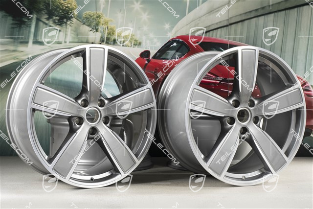 22" Komplet felg Cayenne Sport Classic, 10J x 22 ET48 + 11,5J x 22 ET61, platynowy srebrny