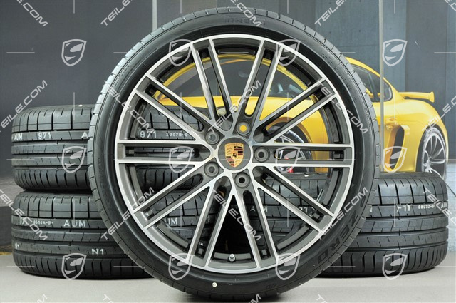 20" Turbo IV Sommerräder Satz, Felgen 8,5J x 20 ET57 + 10,5J x 20 ET47 + Sommerreifen 235/35 ZR20 + 265/35 ZR20, mit RDK-Sensoren