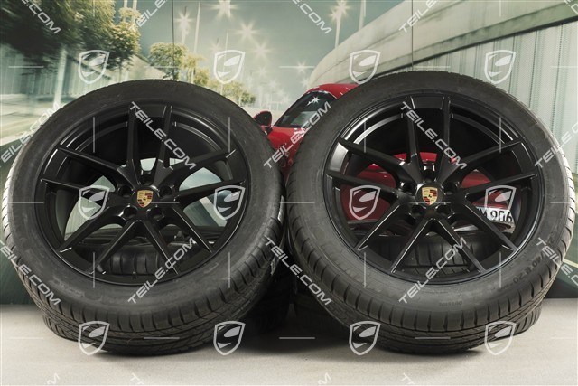 20" "Macan S" Sommerräder Satz, Felgen 9J x 20 ET26 + 10J x 20 ET19 + Michelin Sommerreifen 265/45 R20 + 295/40 R20, Schwarz seidenmatt, mit RDK-Sensoren
