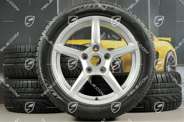 18" Boxster koła zimowe komplet, 8J x 18 ET57 + 9J x 18 ET47 + opony zimowe Pirelli Sottozero II 235/45 R18 + 265/45 R18, bez czujników ciśnienia RDK