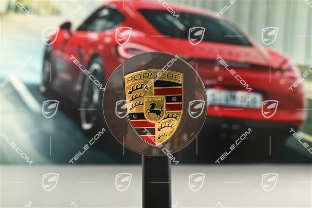Radkappe, rund, gewölbt, mit farbigem Porsche-Wappen, Umber Metallic