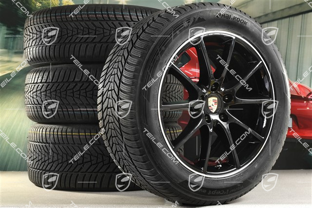 20" Cayenne Design Winterräder Satz, Felgen 9J x 20 ET50 + 10,5J x 20 ET64 + Hankook Winterreifen NEUE 255/55 R20 + 295/45 R20, mit RDK-Sensoren,  schwarz hochglanz