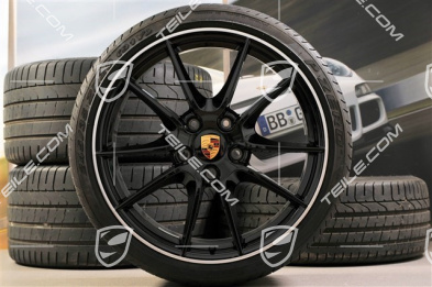 Zestaw 20-calowych felg letnich Carrera S III, felgi 8,5J x 20 ET51 + 11J x 20 ET52 + NOWE opony letnie Pirelli P Zero 245/35 ZR20 + 305/30 ZR20, bez czujników RDK, czarne, wysoki połysk