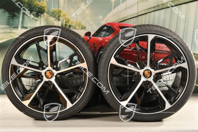 21" Cross Turismo Design summer wheel set, rims 9,5J x 21 ET60 + 11,5J x 21 ET66 + NEW Goodyear summer tyres 265/35 R21 + 305/30 R21, black high gloss + glossy surface