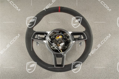 GT3 / GT2RS, Sport steering wheel with Paddles PDK, Alcantara, Black with Lava Orange thread, red 12 o'clock strip mark