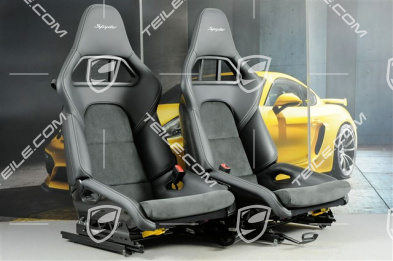 Bucket seat, collapsible, heated, leather/Alcantara Black, seam in Silver, Logo "Spyder", set L+R