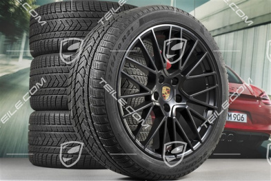 21" koła zimowe Cayenne RS Spyder, komplet, felgi 9,5J x 21 ET46 + 11,0J x 21 ET58 + opony zimowe Pirelli 275/40 R21 + 305/35 R21, z czujnikami ciśnienia, czarny satynowy półmat