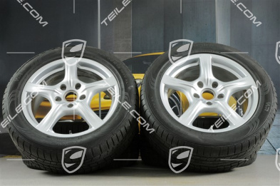 18" Komplet kół zimowych Panamera, 8J x 18 ET 59 + 9J x 18 ET 53 + NOWE opony zimowe Nokian 245/50 R18 + 275/45 R18, z czujnikami ciśnienia