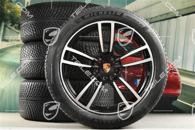 21" koła zimowe Cayenne Turbo Design, komplet, felgi 9,5J x 21 ET46 + 11,0J x 21 ET49 + NOWE opony zimowe Michelin 285/45 R21 + 305/40 R21, z czujnikami ciśnienia, czarny wysoki połysk