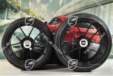 20"+21" Carrera GTS, koła zimowe, z centranym mocowaniem, komplet, felgi 8,5J x 20 ET50 + 11J x 21 ET82 + NOWE opony zimowe Michelin 245/35 R20 + 305/30 R21, z czujnikami ciśnienia, czarny satynowy półmat
