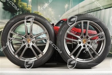 21" koła letnie Cayenne Turbo, komplet, felgi 9,5J x 21 ET46 + 11,0J x 21 ET49 + opony letnie Pirelli P Zero 285/40 R21 + 315/35 R21, Platinum satynowy półmat