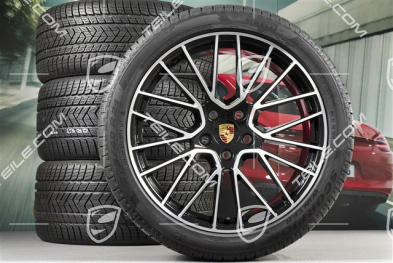 21" Cayenne RS Spyder Winterräder Satz, Felgen 9,5J x 21 ET46 + 11,0J x 21 ET58 + NEUE Pirelli Winterreifen 275/40 R21 + 305/35 R21, mit RDK-Sensoren, schwarz hochglanz