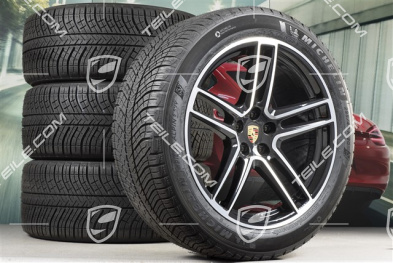 20" "Macan Turbo" koła zimowe, komplet, felgi 9J x 20 ET26 + 10J x 20 ET19 + NOWE opony zimowe Michelin Latitude Alpin 5 265/45 R20 + 295/40 R20, czarny wysoki połysk, z czujnikami ciśnienia RDK