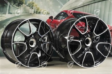 20"+21" komplet felg Turbo S Exclusive Design, 9,5J x 20 ET44 + 12J x 21 ET70, czarny wysoki połysk