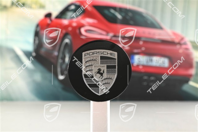 Hub cap, concave, emblem in Rhodium, black high gloss