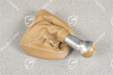 Gałka zmiany biegów, beżowa, Skóra / aluminium, 6 biegów manual