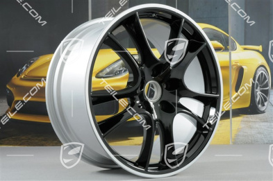 21" felga Cayenne Sport / GTS, 10J x 21 ET50, gwiazda felgi czarna (wysoki połysk) / rant srebrny