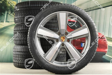 22" Koła zimowe, komplet, Cayenne Exclusive Design Sport, felgi 10J x 22 ET48 +11,5J x 22 ET61 + NOWE opony zimowe Continental 285/40 R22 + 315/35 R22, platynowy srebrny