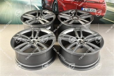 21" Komplet felg Cayenne Turbo Design, 11J x 21 ET58 + 9,5J x 21 ET46, Vesuvgrau