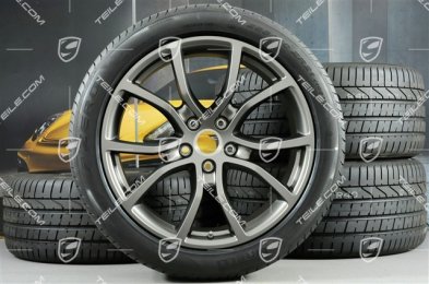 21" koła letnie Cayenne COUPE Exclusive Design, komplet, felgi 9,5J x 21 ET46 + 11,0J x 21 ET49 + opony letnie Pirelli 285/40 R21 + 315/35 R21, Platinum satynowy półmat, z czujnikami ciśnienia