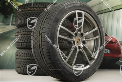 20" koła zimowe Cayenne COUPE Sport, komplet, felgi 9J x 20 ET50 + 10,5J x 20 ET55 + opony zimowe Continental 275/45 R20 + 305/40 R20, z czujnikami ciśnienia, Platinum satynowy półmat