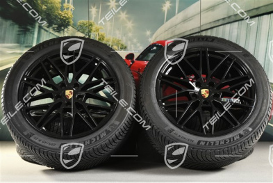 21" Cayenne "RS Spyder Design" Winterräder Satz, Felgen 9,5J x 21 ET46 + 11,0J x 21 ET49 + NEUE Michelin Pilot Alpin 5 SUV Winterreifen 285/45 R21 + 305/40 R21, mit RDK-Sensoren, schwarz hochglanz