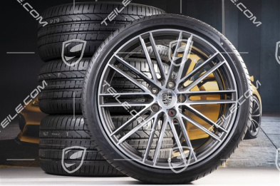 22-inch summer wheel set 911 Turbo IV Design, rims 10J x 22 ET48 + 11,5J x 22 ET61 + Pirelli summer tyres 285/35 ZR22 + 315/30 ZR22, with TPM
