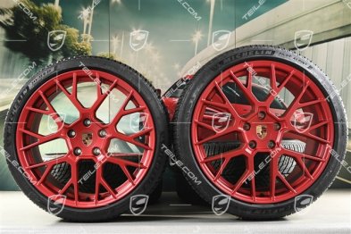 20"+21" RS Spyder Design, koła zimowe, komplet, felgi 8,5J x 20 ET50 + 11J x 21 ET82 + opony zimowe Michelin 245/35 R20 + 305/30 R21, z czujnikami ciśnienia, czerwone - Pyro Red