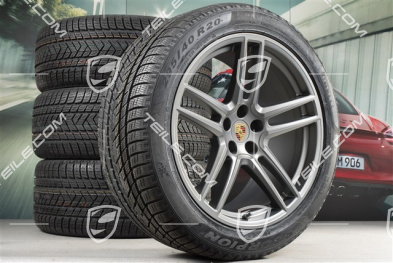 20-inch "Macan Turbo" winter wheels set, rims 9J x 20 ET26 + 10J x 20 ET19 + NEW Pirelli winter tyres 265/45 R20 + 295/40 R20, Platinum satin mat, with TPMS