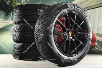 20" koła zimowe Cayenne Design, komplet, felgi 9J x 20 ET50 + 10,5J x 20 ET55 + NOWE opony zimowe Michelin 255/55 R20 + 295/45 R20, z czujnikami ciśnienia, czarny wysoki połysk