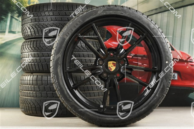 19"+20" Carrera Winterräder Satz, Felgen 8,5J x 19 ET52 + 11J x 20 ET66 + NEUE Pirelli Winterreifen 235/40 R19 + 295/35 R20, mit RDK-Sensoren, in Schwarz Hochglanz