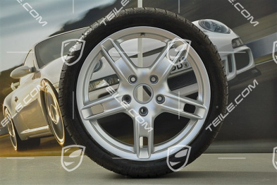 18-inch Boxster S winter wheel set (with tyres), front wheels 8J x 18 ET57 + rear 9J x 18 ET43 + NEW winter tyres 235/40 R18 + 255/40 R18