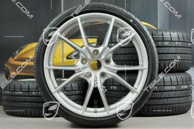 20" Carrera S summer wheels set, rims 8J x 20 ET57 + 10J x 20 ET45, Pirelli summer tires 235/35 ZR20 + 265/35 ZR20, silver, with TPMS