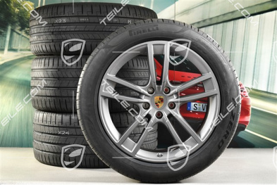 21-inch Cayenne Turbo Design summer wheel set, rims 9,5J x 21 ET46 + 11,0J x 21 ET58 + NEW Pirelli P Zero summer tyres 285/44 R21 + 315/40 R21, with TPMS, Vesuvgrau