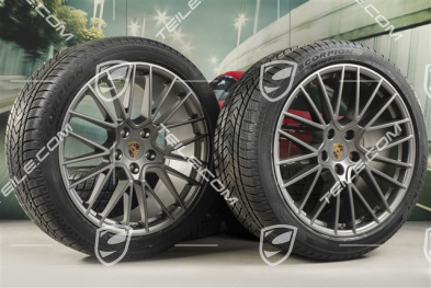 21" Cayenne COUPÉ RS Spyder Winterräder Satz, Felgen 9,5J x 21 ET46 + 11,0J x 21 ET49 + Pirelli Winterreifen 275/40 R21 + 305/35 R21, mit RDK-Sensoren, Platinum Seidenmatt